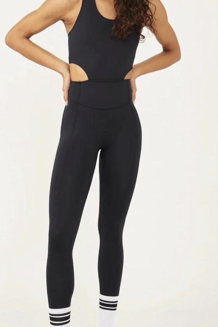 Free People Movement Good Karma Crisscross Active Jumpsuit Black SMALL